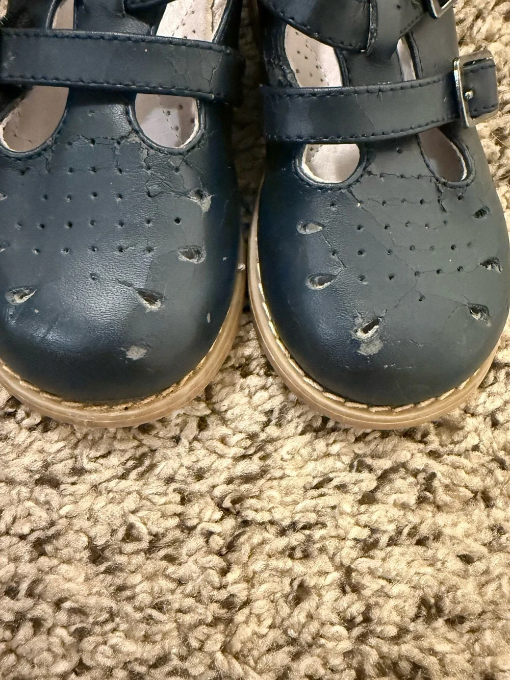 Willits Navy Blue Genuine Leather Girls Classic Double-Strap Dress Shoes EUC
